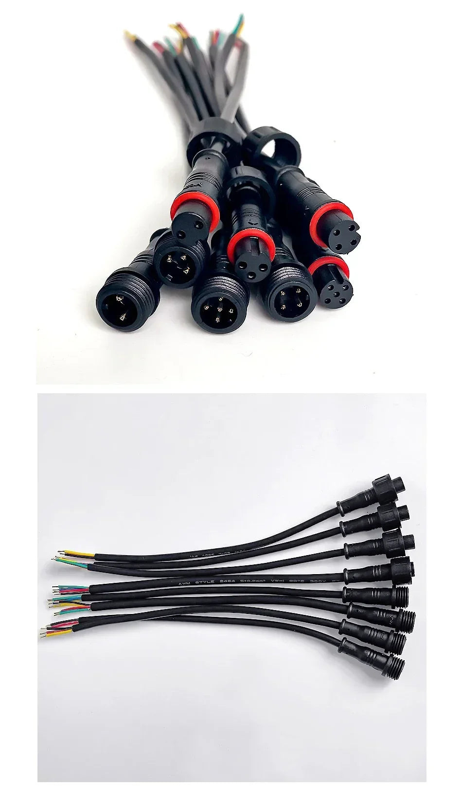 M12 Male-Female Waterproof Adapter 2/3/4/5 Pin - 20cm Length IP65 Cable Head for LED Bar/Neon Light Connection