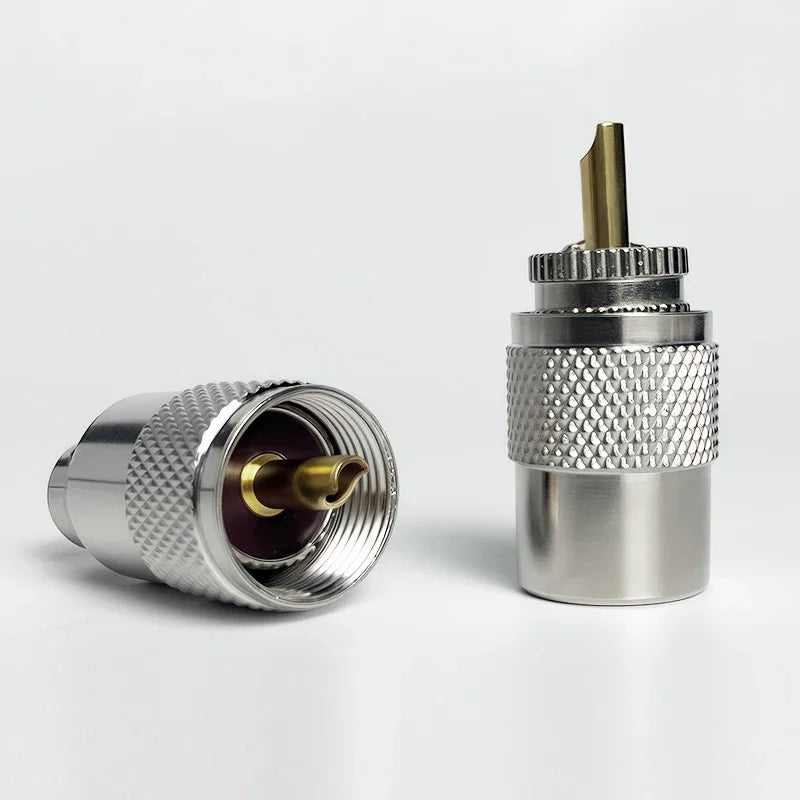 UHF Male Plug & N-Type Male Plug RF Connectors, Gold-Plated Brass Crimp Adapter for RG58 RG59 RG6U Coaxial Cable, Antenna Use