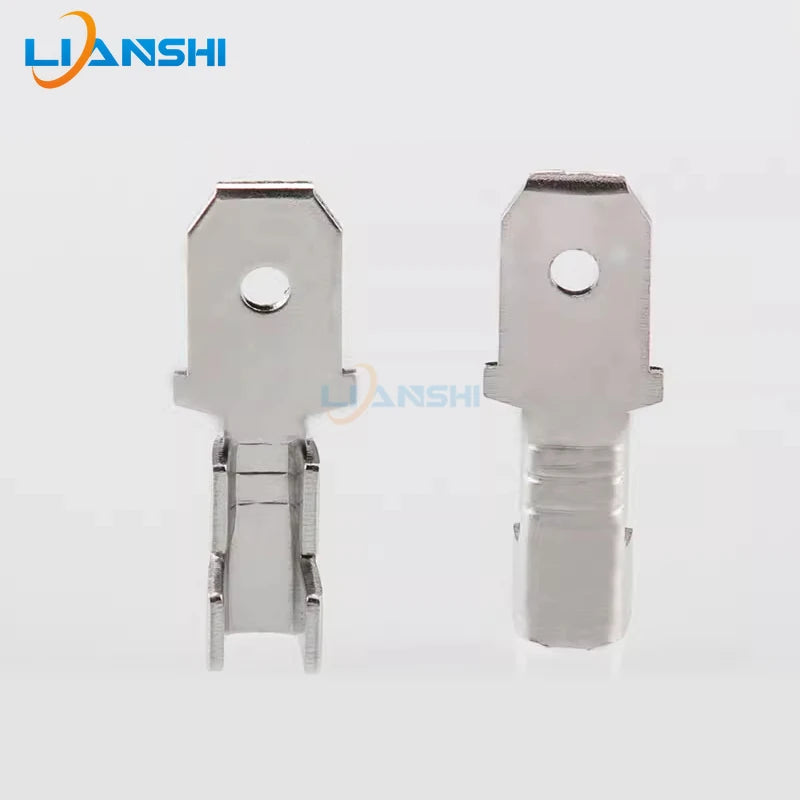 100pcs 6.3 male connectors, 0.8mm thick, 250 male terminals, brass tin-plated