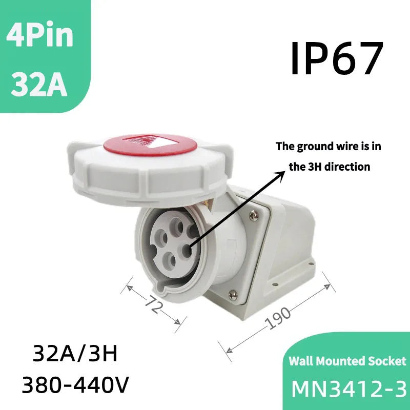 1PCS 4Pin 32A-3h Refrigerated and Refrigerated Container  Industrial Plug Quad Marine Four Hole Connector Socket 380-440V MN3412