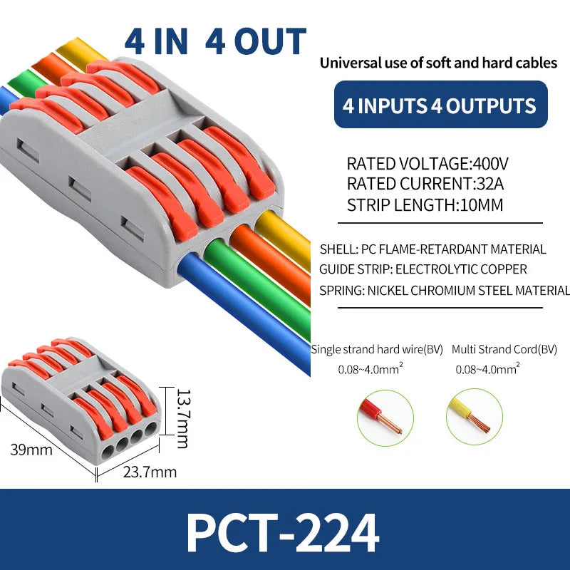 10/1000PCS Mini Fast Wire Connector Universal Wiring Cable Connector Push-in Conductor Terminal PCT-222/224 SPL-42/62 SPL-2/3/1