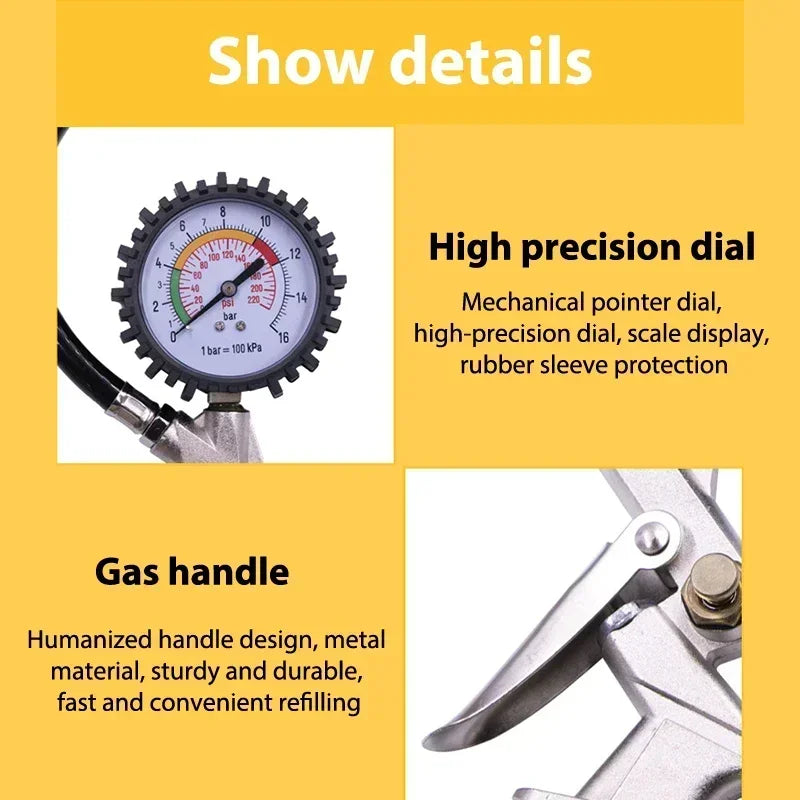 220PSI Multifunctional Tire Air Pressure Monitoring Gauge Tester for Car Motorcycle Air Compressor Dial Meter Inflator Amagi