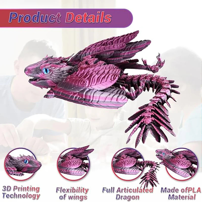 Feathered Wyvern Dragon, 3D Printed Dragon, Articulated Dragon, Fidget Dragon, 3D Printed Toys, Desktop Pet