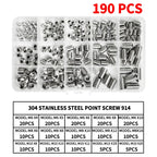 DIN914 304 Stainless Steel Hex Socket Point Grub Screws Set with M3, M4, M5, M6, M8, M10 Sizes - High - Hardness Assortment