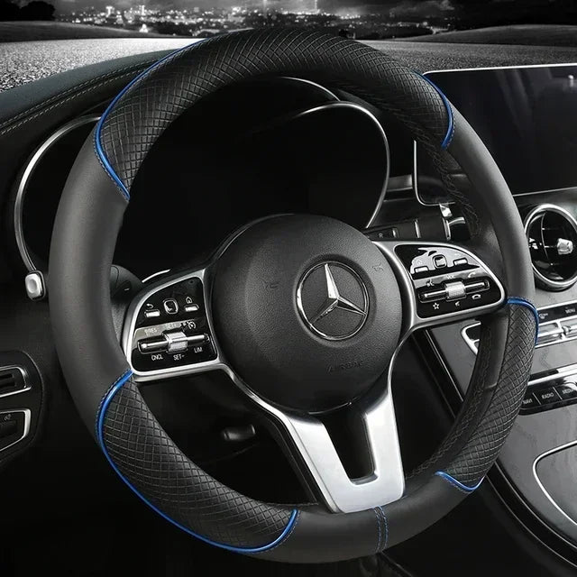 All Seasons Leather Diamond Steering Wheel Cover Universal Fit for 14 .5-15 Inch Durable Leather Cover Anti-Slip Veins Amagi