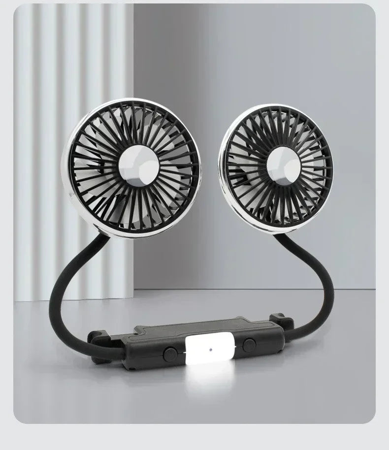 Motorcycle Car USB Fan Double Head Cooling Fan with LED Light 360 Adjustable Auto Headrest 3 Speed Air Cooler Accessories Amagi