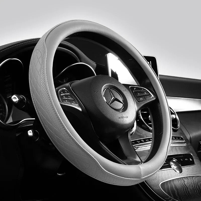 Napa Leather Perforated Patchwork Car Steering Wheel Cover, Non-slip, Breathable, Universal 15 Inch (Approx. 38.1cm) Amagi