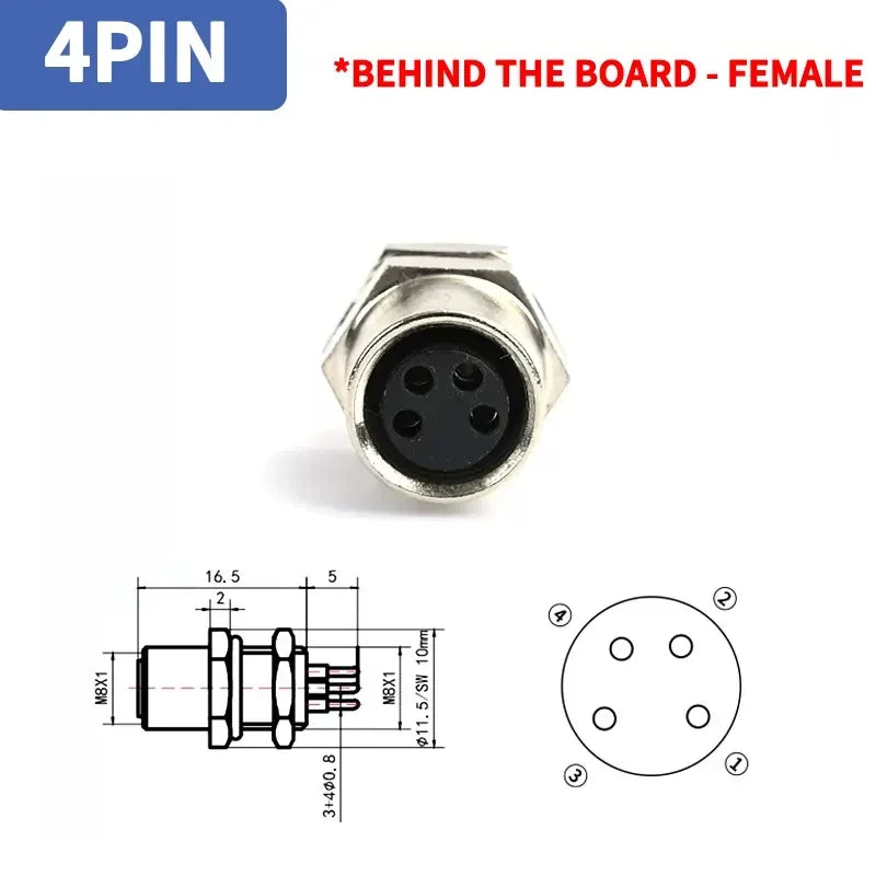 M8 Sensor Connector Panel Back Mount Waterproof Flange Socket Threaded Coupling Male&Female 3Pin 4Pin 5Pin A Type