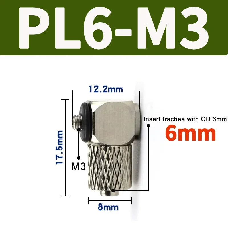 Mini Pneumatic Pipe Connector PC PL Screw Through Quick Fitting Fast Twist Joint ,Male Thread M3 M4 M5 M6 - Tube OD 3mm 4mm 6mm