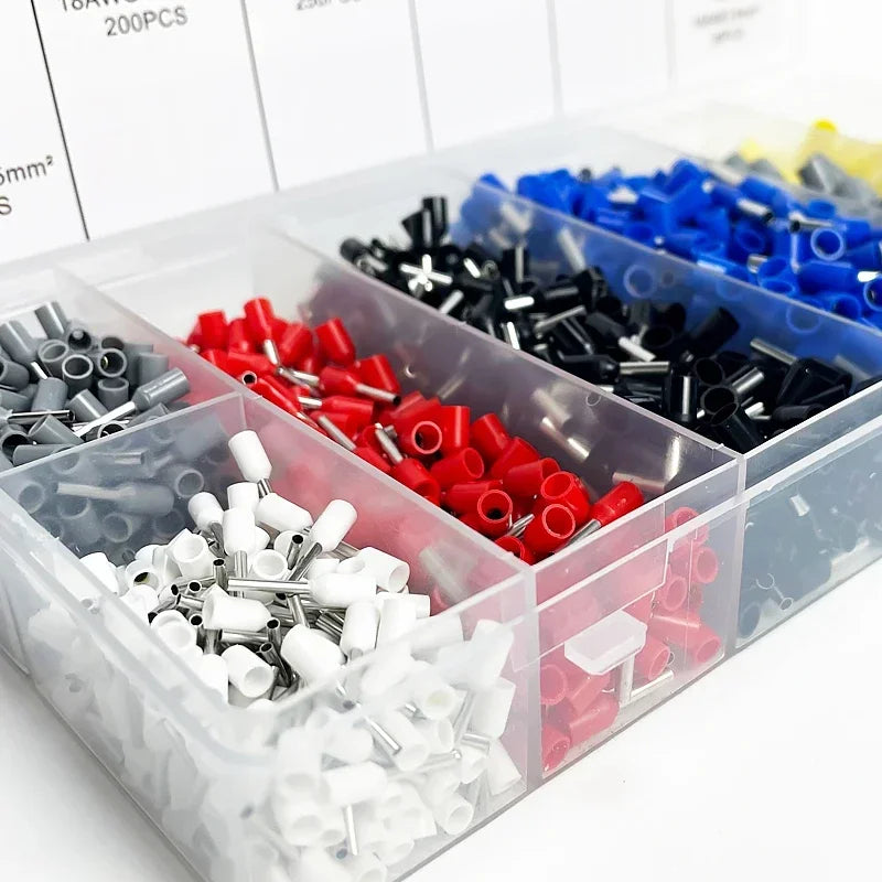 200-1900Pcs E0508/E7508/E1008 Crimp Terminals | Pre-Insulated Ring Connectors for Electrical Wiring & Industrial Use