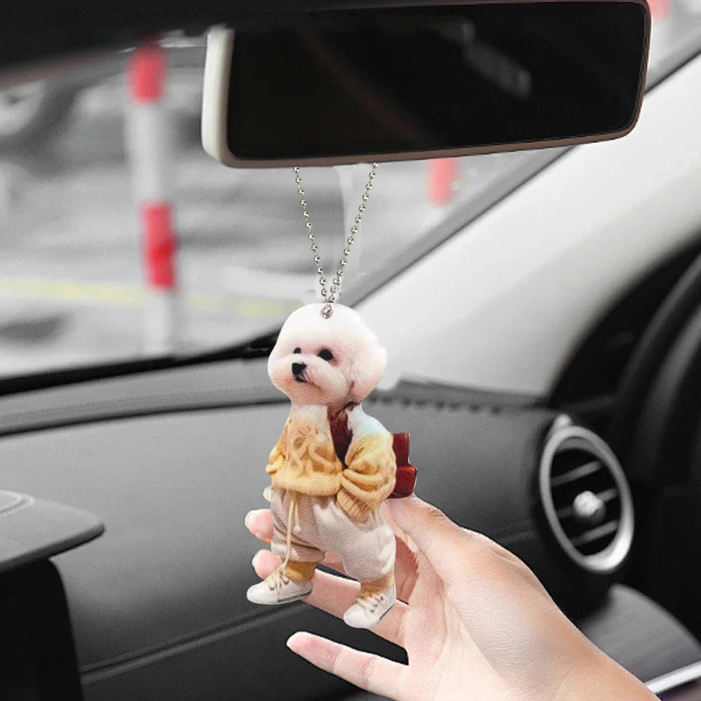 Kawaii Puppy Dog Car Pendant Acrylic Cute Cartoon Teddy Dog Car Interior Decoration for Backpack Keychain Home Hanging Pendant