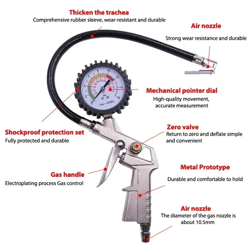 220PSI Multifunctional Tire Air Pressure Monitoring Gauge Tester for Car Motorcycle Air Compressor Dial Meter Inflator Amagi