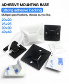 250/500/1000PCS Self-Adhesive Cable Tie Mounts, Strong Sticky Base Wire Holder Clips for Wall Fixing, Cable Routing Management