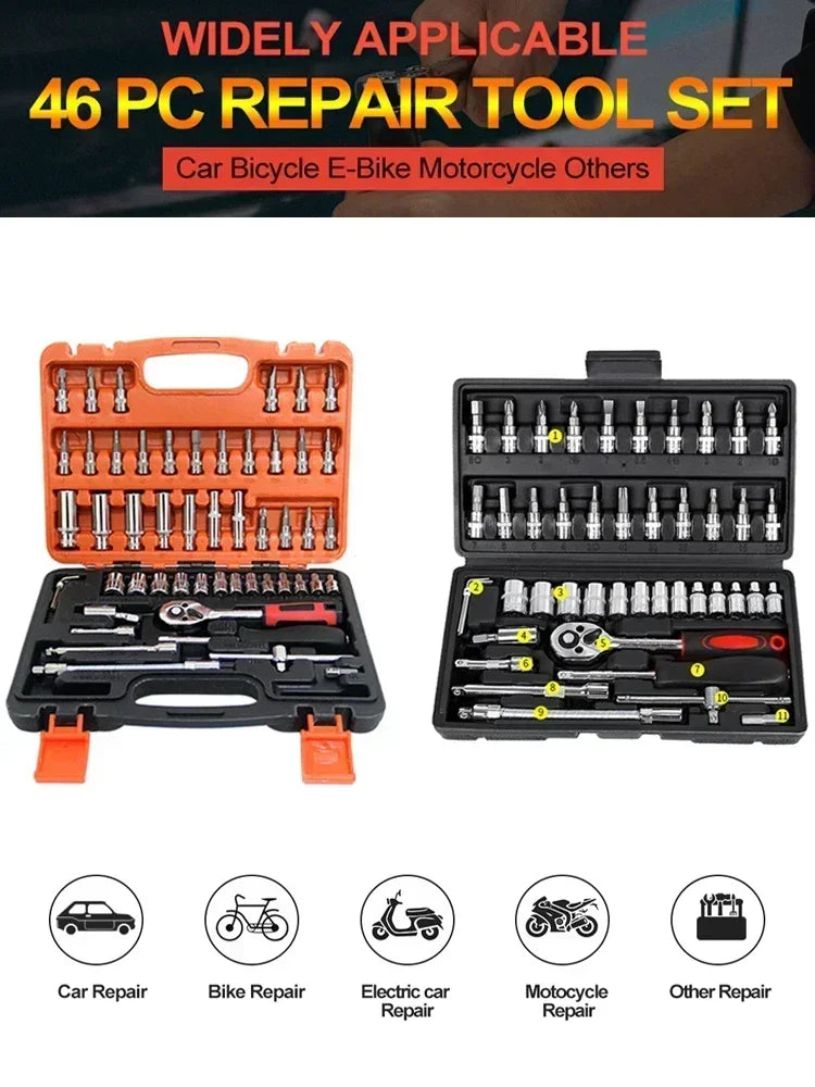 Car Toolbox Set Fast Ratchet Wrench 53/46pcs Socket Group Bit Industrial-grade Toolbox Auto Repair Tools Set Maintenance Amagi