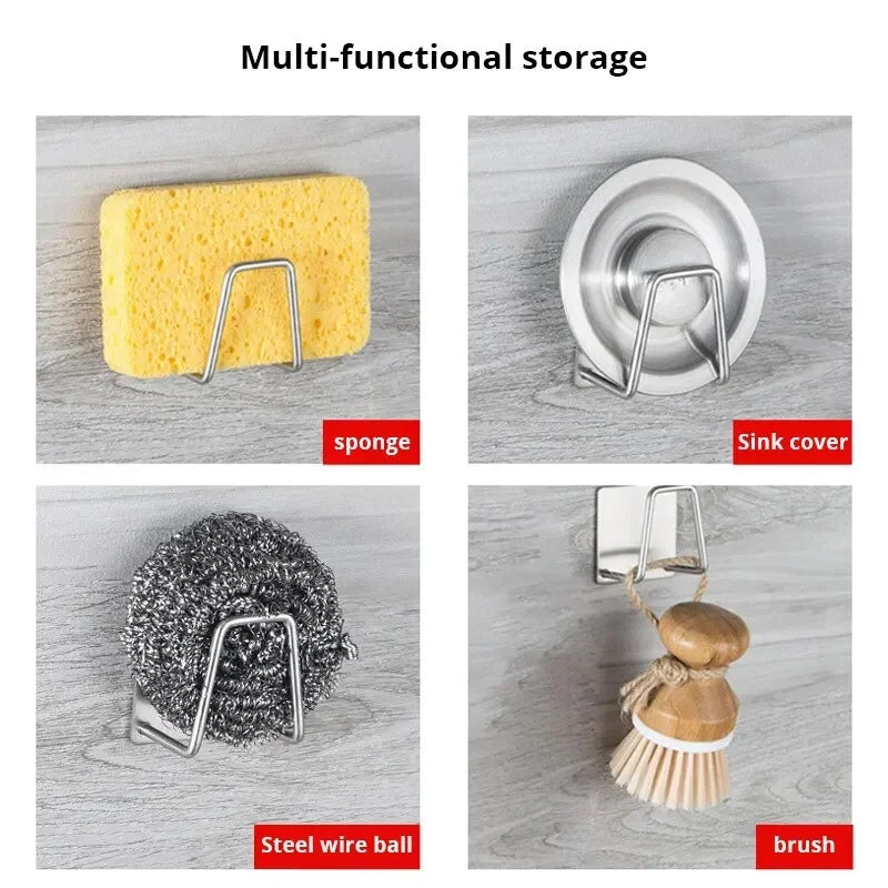 Stainless Steel Sponge Holder for Kitchen Sink - Rustproof Brushed Sponge Caddy Silver Organizer Adhesive Clutter-Free Amagi
