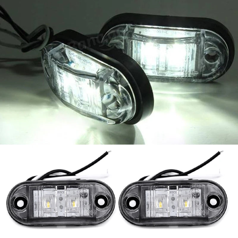 2Pcs Set White Marker Lights 12V LED Car Side Marker Tail Light 24V Trailer Truck Lamp Waterproof Plastic Signal Lamp