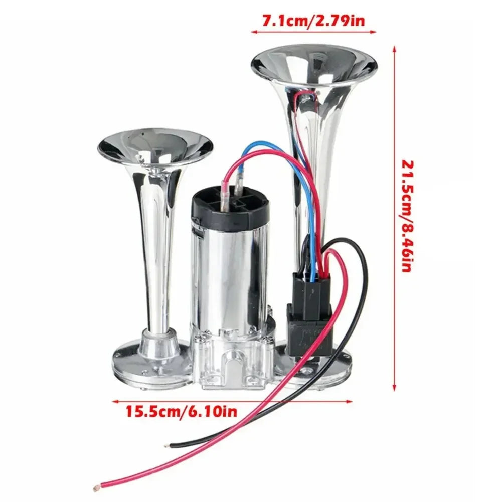 Super Loud 600DB Dual Trumpet Train Horns for Trucks 12V Stainless Steel Electric High Decibel Chrome Finished Car Speaker with
