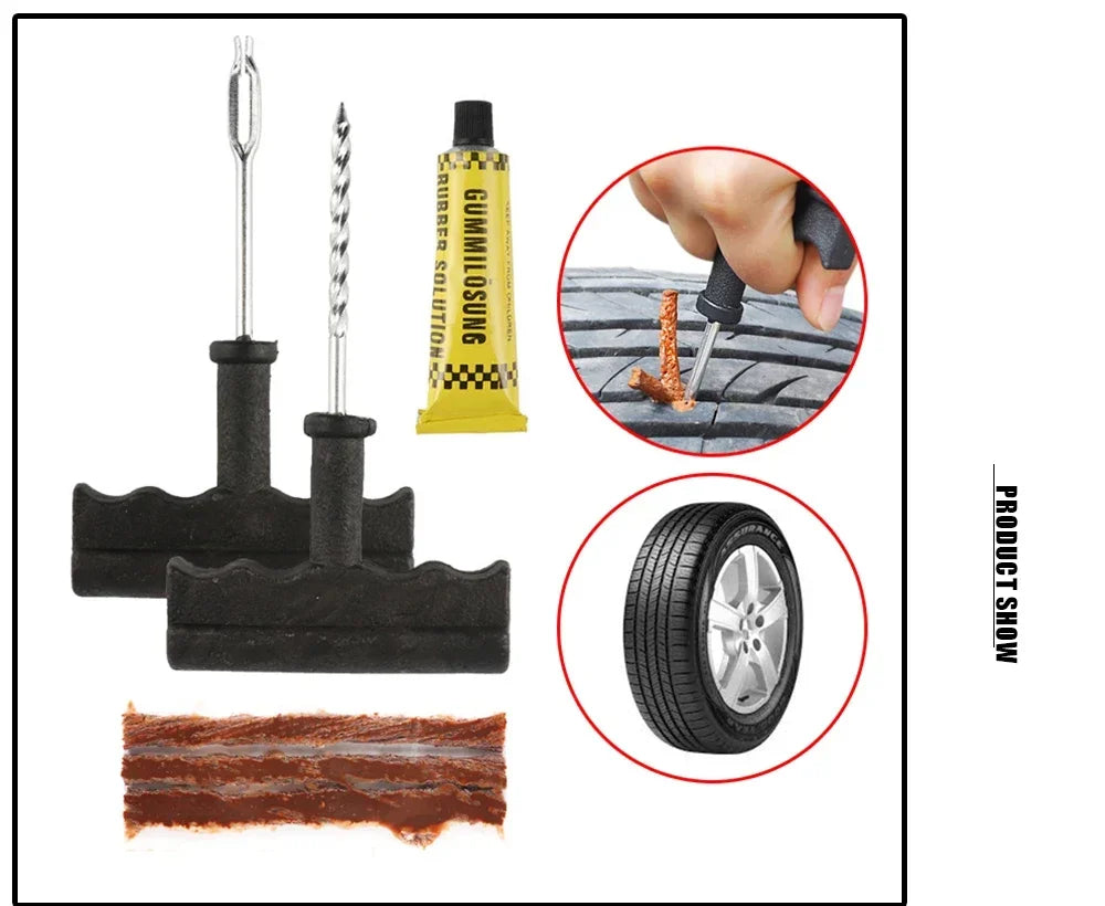 Tire Repair Tool Kit with Rubber Strips Tubeless Tyre Puncture Studding Plug Set Motorcycle Bike Truck Repair Accessories Amagi