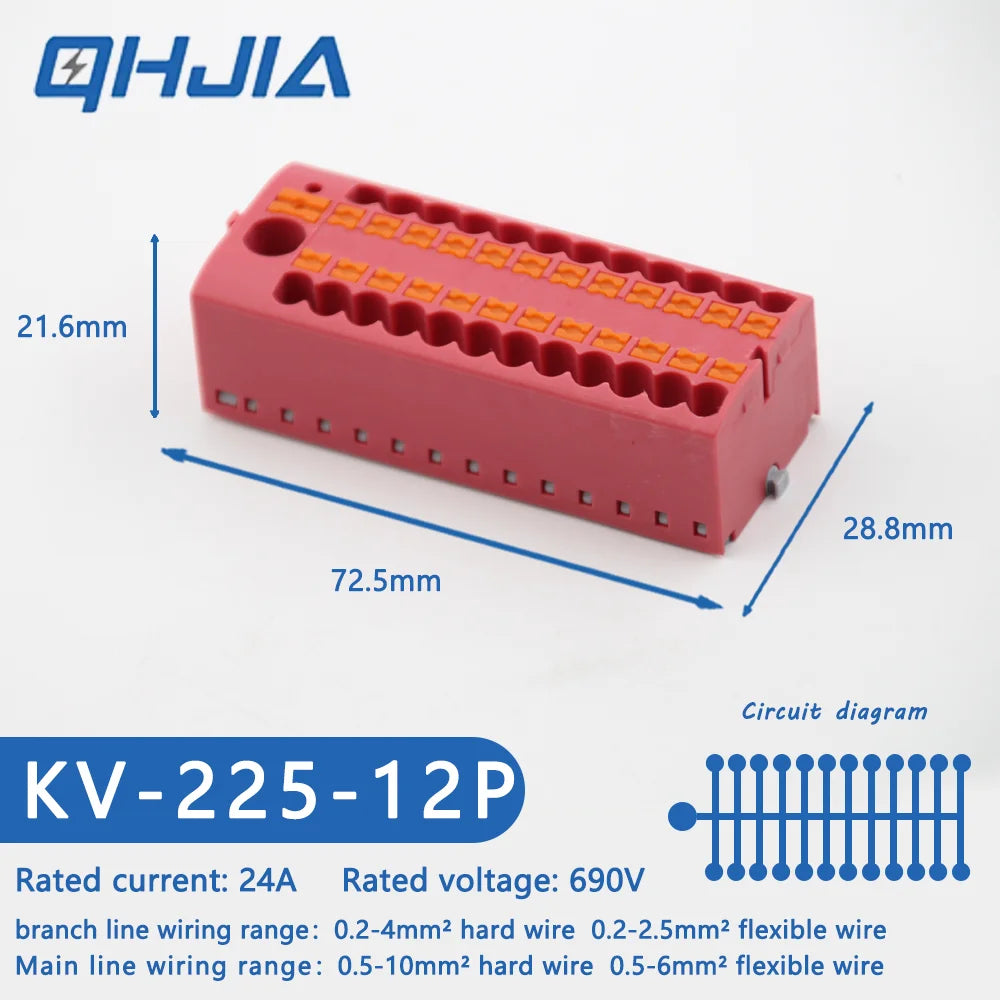 1 in Multiple Out Electrical Splitter Wire Connector Plug-in Terminal Block for Home Light Wiring Guide Rail Junction Box