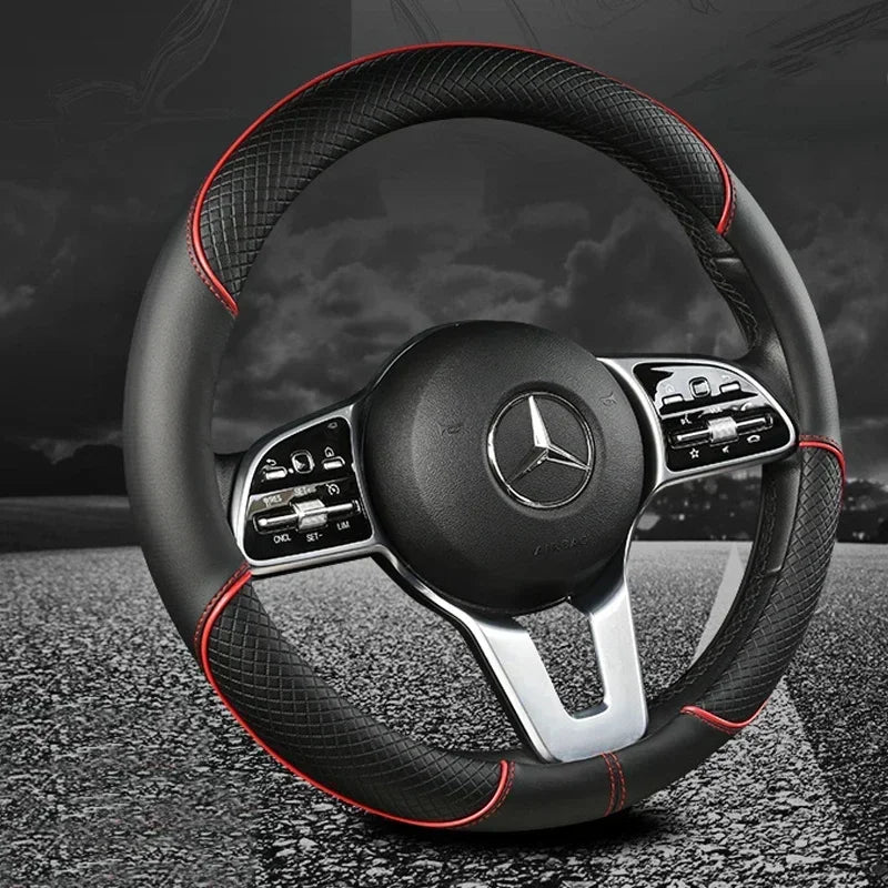 38 Cm/15 Inches Universal Car Faux Leather Steering Wheel Cover Sweat-absorbent And Breathable Handle Interior Upgrade New Amagi