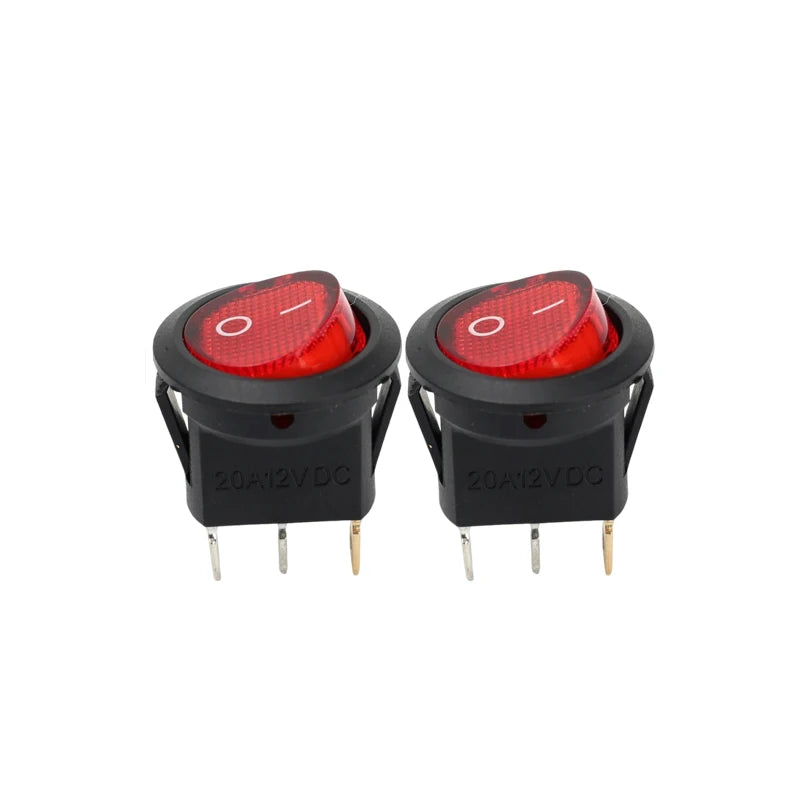 Round Boat Rocker Switch with LED On/Off 3-Pin 2-Position Snap 20A 12V Red LED for Marine Motorcycle Switches DIY Replacement