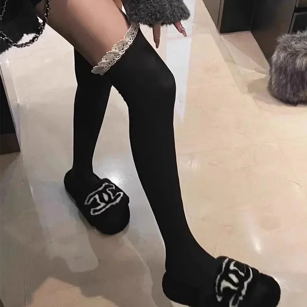 Lace Thigh High Stockings Women Sweet Girls Casual Trendy Over The Knee Leg Warmer Sexy Tube Legging Lolita Long Socks Amagi
