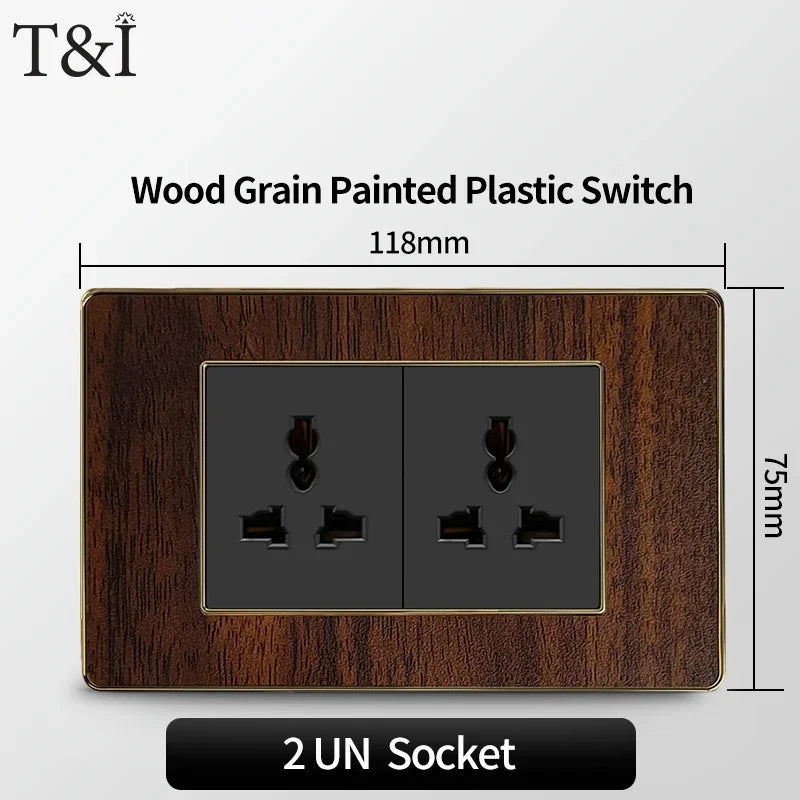 118-Type Retro Wood Grain Wall Plate – Black Plastic Spray-Painted Decorative Panel for Italy Standard Switch & Socket