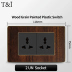118-Type Retro Wood Grain Wall Plate – Black Plastic Spray-Painted Decorative Panel for Italy Standard Switch & Socket