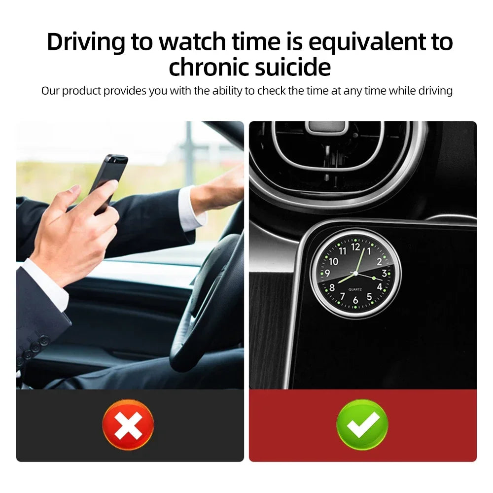 Luminous Quartz Analog Car Dashboard Clock - Stick-On, Decorative, Time-Telling, Easy-to-Read, Night-Vision Compact Amagi