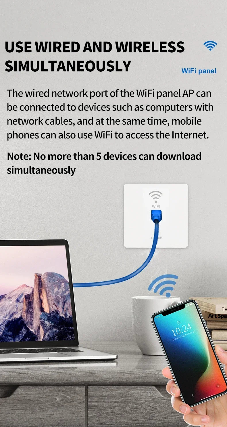 In-Wall Smart WiFi Router Panel 1000Mbps - 86-Type Hidden AP with 110V-220V for Home/Hotel Network Coverage