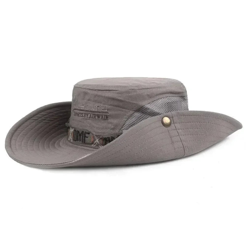 Summer Men Outdoor UV Protection Wide Brim Hiking Hat Mesh Fisherman Hat Beach Sunscreen Cap Summer Bucket Hats Men Amagi