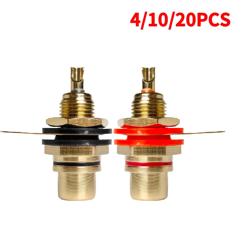 4/10/20PCS RCA Plug & Jack Set, Brass Gold-Plated Audio Connectors for Preamp, DIY Projects, Home Theater Sound Systems