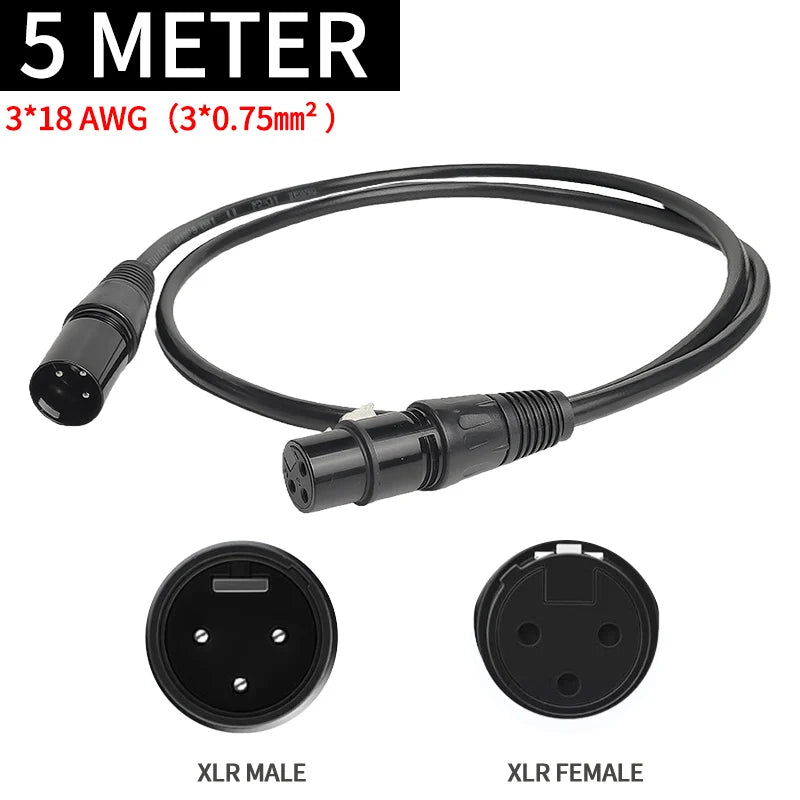 3-Pin XLR Male to Female Microphone Cable, 3×18AWG Balanced DMX Audio Cord for Stage Light, Mixer, Speaker & Amplifier
