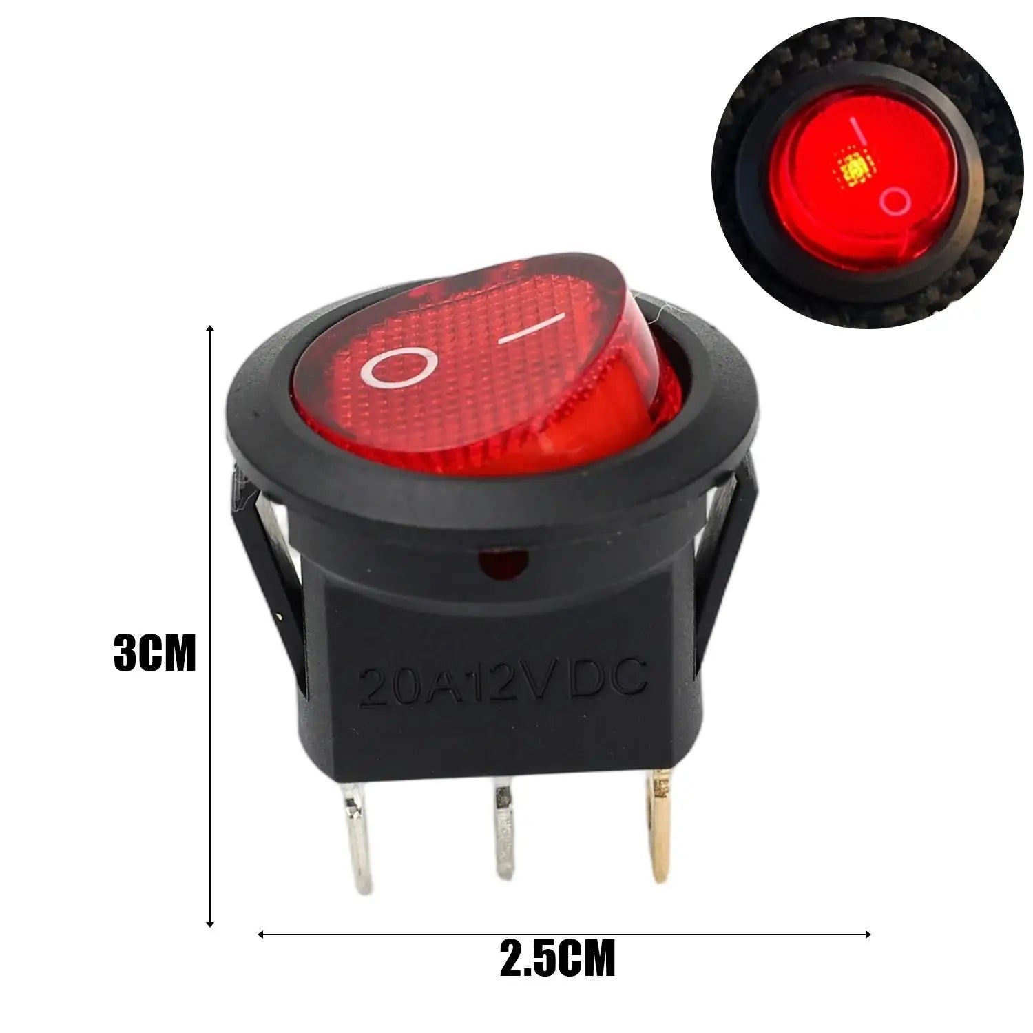 Round Boat Rocker Switch with LED On/Off 3-Pin 2-Position Snap 20A 12V Red LED for Marine Motorcycle Switches DIY Replacement