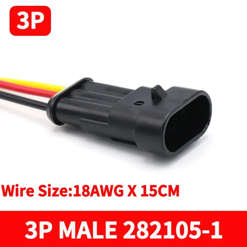 5/20/100Sets AMP Type 1.5 Series Automotive Waterproof Connector Plug Socket HID Male&Female 15CM Wire Harness 1P/2P/3P/4P/5P/6P