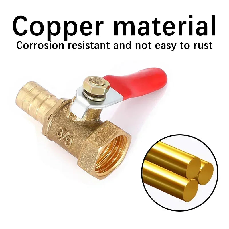 Brass Barbed Ball Valve with Female Thread,Hose Barb 6–12mm to 1/8 1/4 1/2 Inch Pipe Connector for Water Air Gas Plumbing System