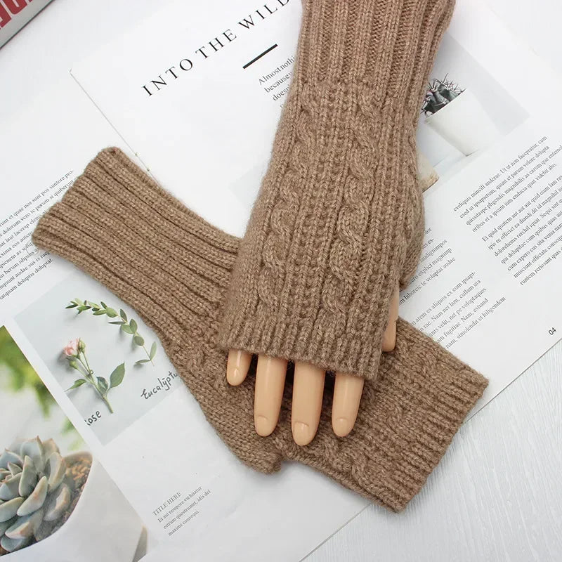 Winter Half Finger Gloves Knitted Fingerless Mittens Warm Cuff With Thumb Hole Stretchy Short Hand Warmer For Men Women Amagi