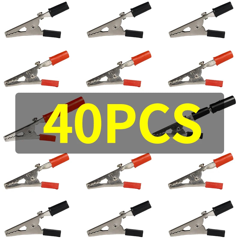 40PCS Large 55mm Solderless Alligator Clips with Screw Terminals & Binding Posts, Red/Black Test Clips for Power Electronics