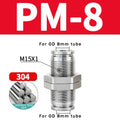 PM Type 304 Stainless Steel Bulkhead Pneumatic Connector, Push-In Hose Fitting 4mm–16mm for Air, Gas and Fluid Pipe Connection