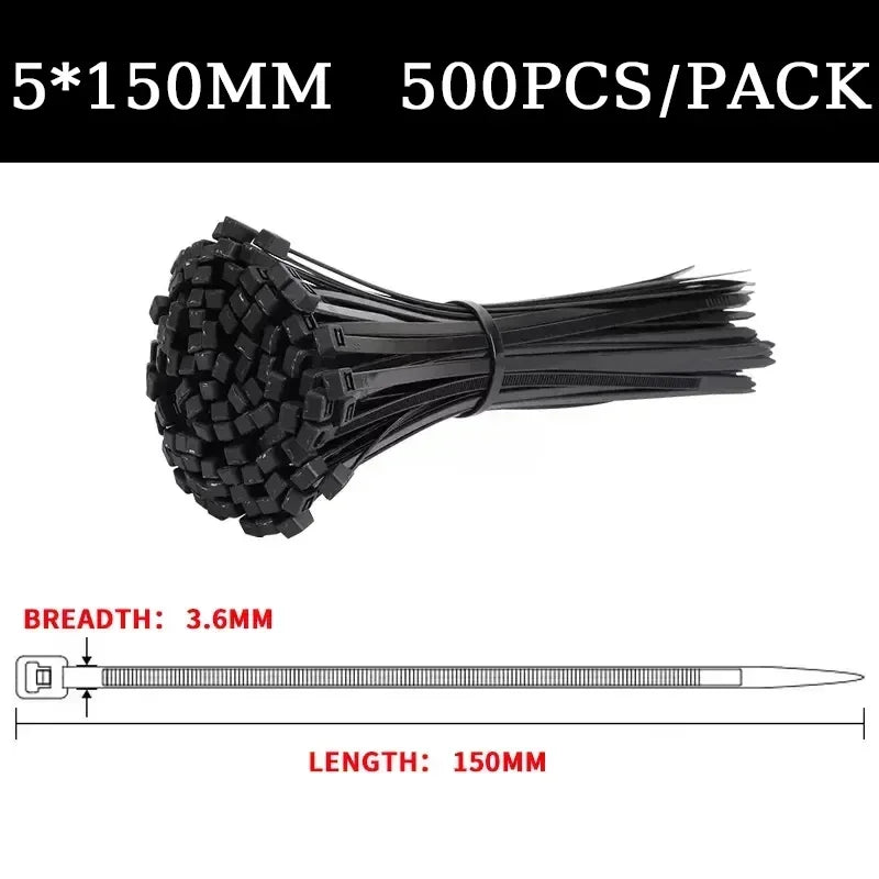 Heavy Duty Self-Locking Nylon Cable Ties 5x200 5x500mm Black, Weatherproof Zip Ties for Electrical Industrial Home Use,Bulk Pack