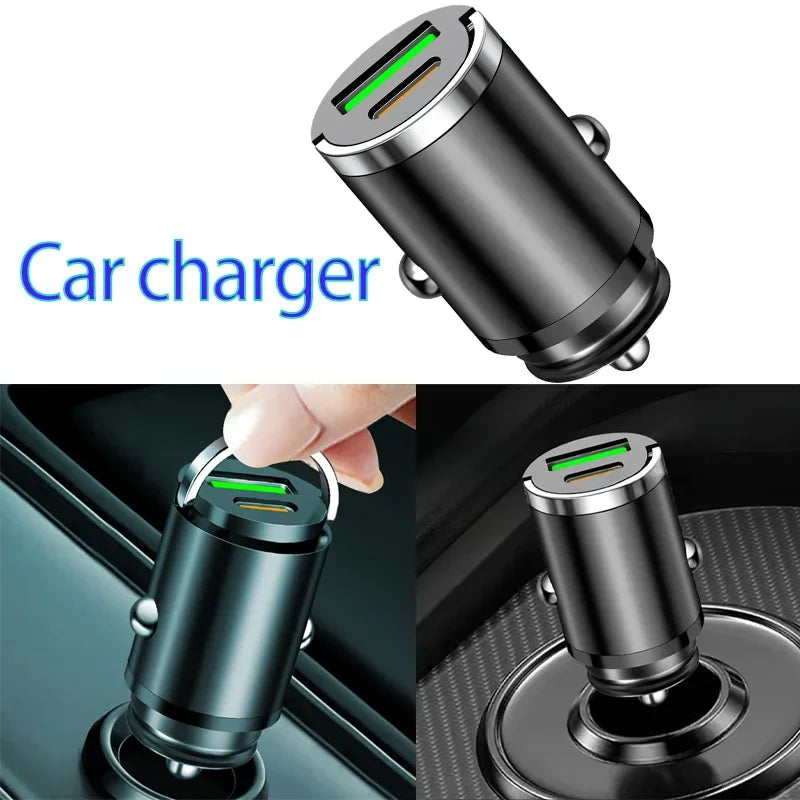 For Iphone/Samsung/Huawei/Xiaomi 100/200W USB Aluminum Alloy Mini Car Charger Adapter Double Ports Fast Cigarette Lighter Amagi