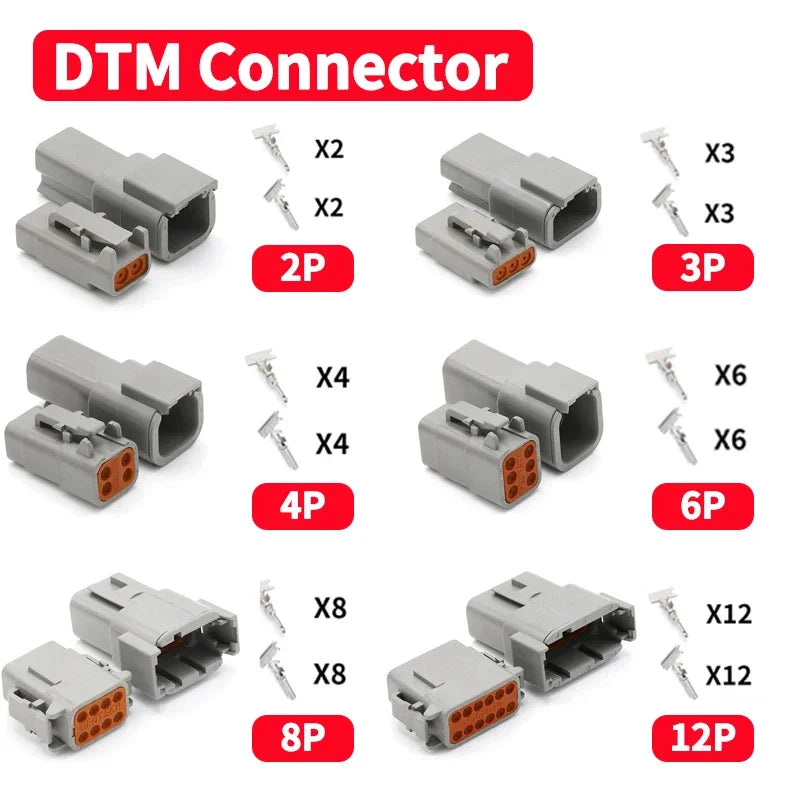 5/10/20Sets Deutsch Type DTM/DT/DTP/DT13/DT15 Waterproof Connector With Terminal Male Female Plug&Socket DTM04-2/3/4/6/8/12P