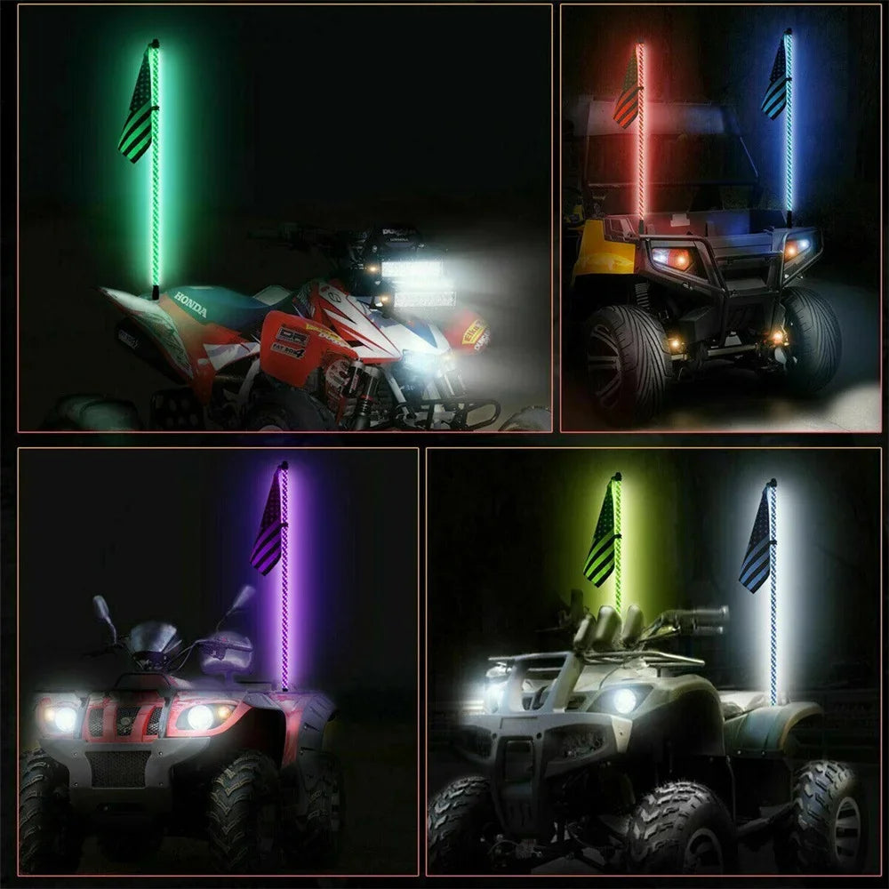 3FT Spiral Whip Lights Remote Control Turn Signal Brake Function Dream-Color Dancing For UTV RZR Can-Am SxS Sand Dune Buggy Truc