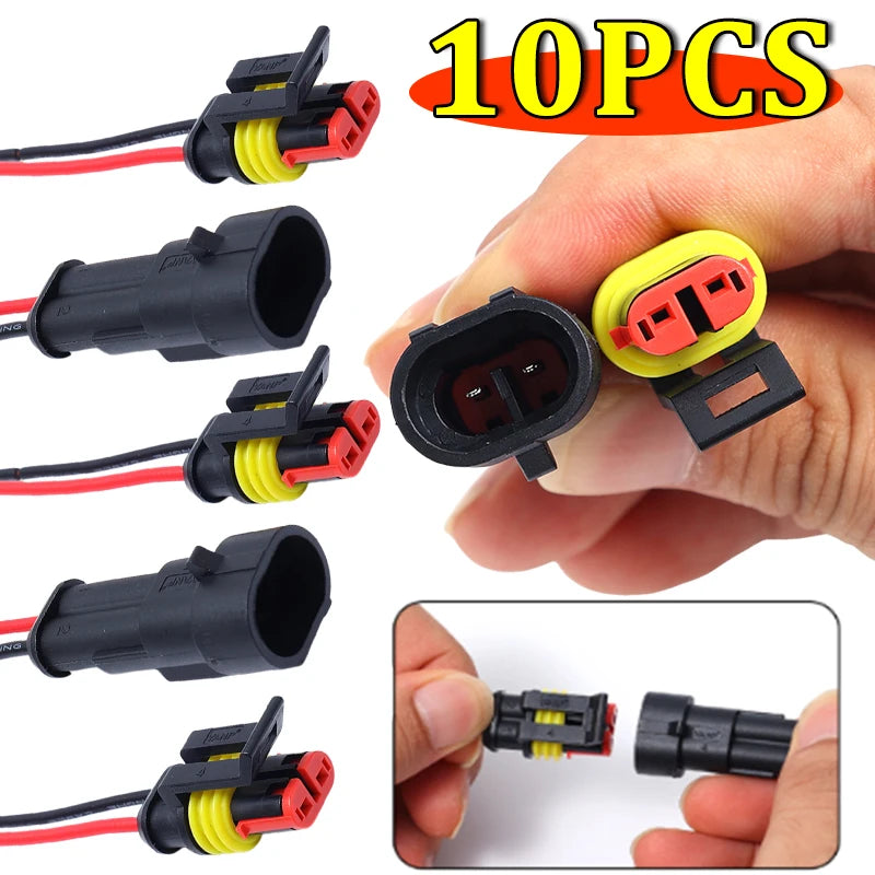 1-10Sets Automotive 2 Pin Way Wire Waterproof Electrical Connectors Suitable for Trucks Ship Jet Ski Scooter Car and Ship