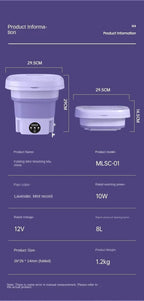 8L Portable Small Foldable Washing Machine with Spin Dryer For Socks Underwear Panties Washer Household Mini Machine Amagi