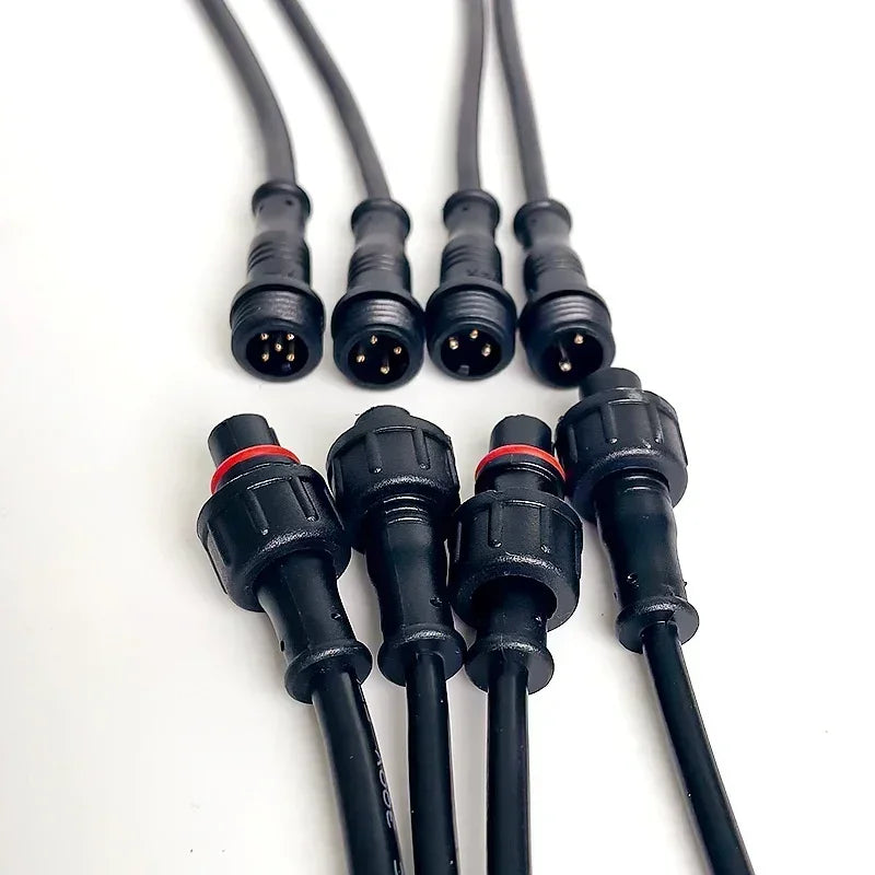M12 Male-Female Waterproof Adapter 2/3/4/5 Pin - 20cm Length IP65 Cable Head for LED Bar/Neon Light Connection