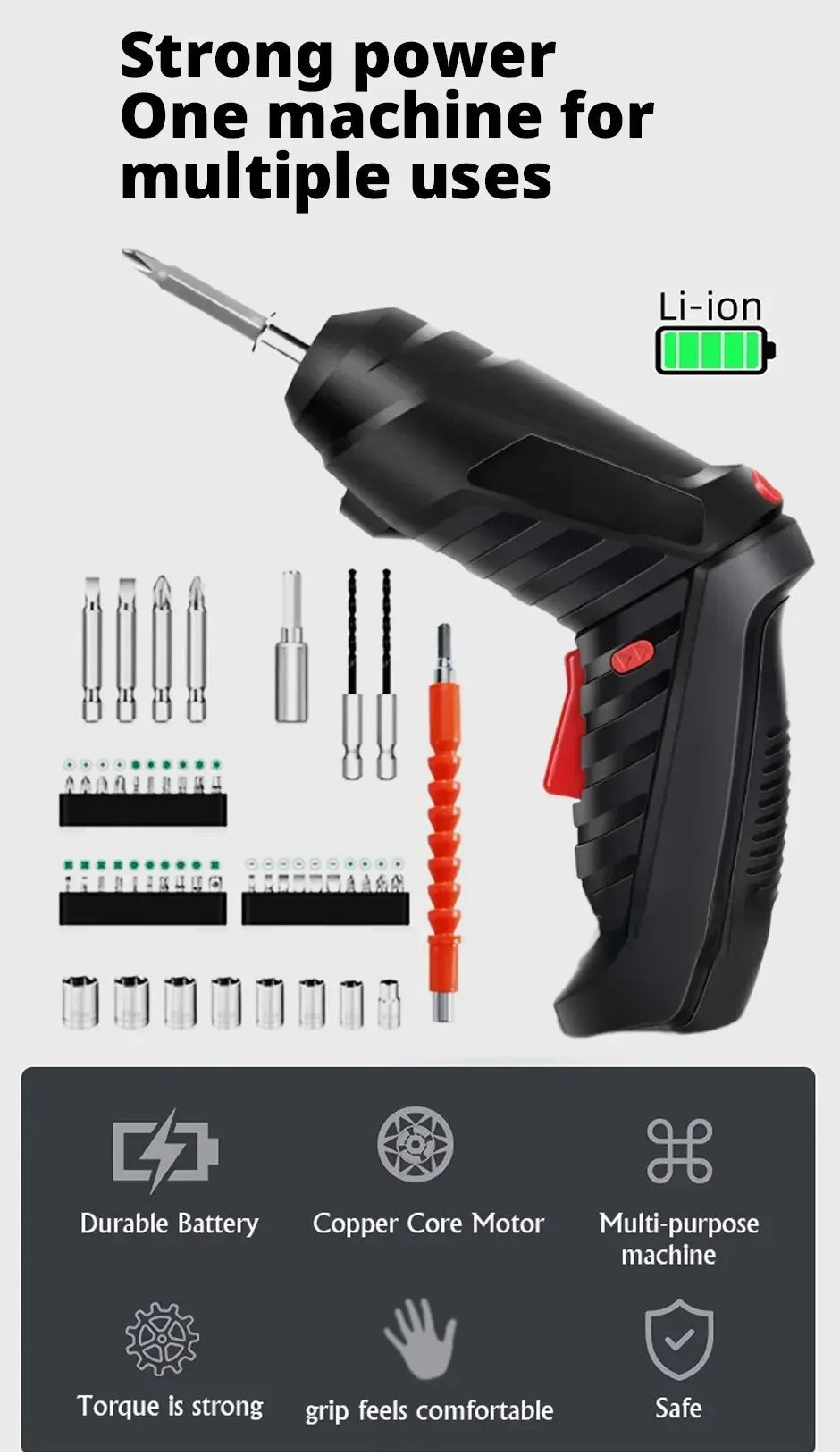 47-Piece Cordless Electric Screwdriver Kit with LED Light, Rechargeable Multifunctional Drill Driver for Home Projects