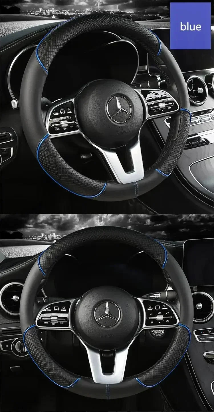 All Seasons Leather Diamond Steering Wheel Cover Universal Fit for 14 .5-15 Inch Durable Leather Cover Anti-Slip Veins Amagi