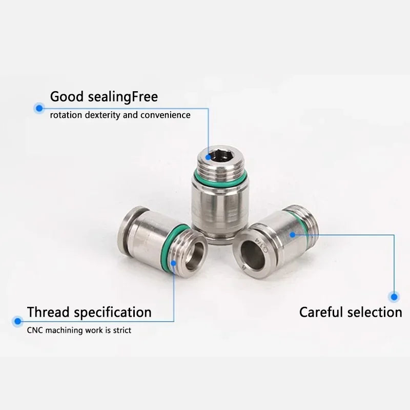 304 Stainless Steel Pneumatic Push-In Fitting POC-G, Internal Hex Quick Connector for Air and Gas Pipe Systems