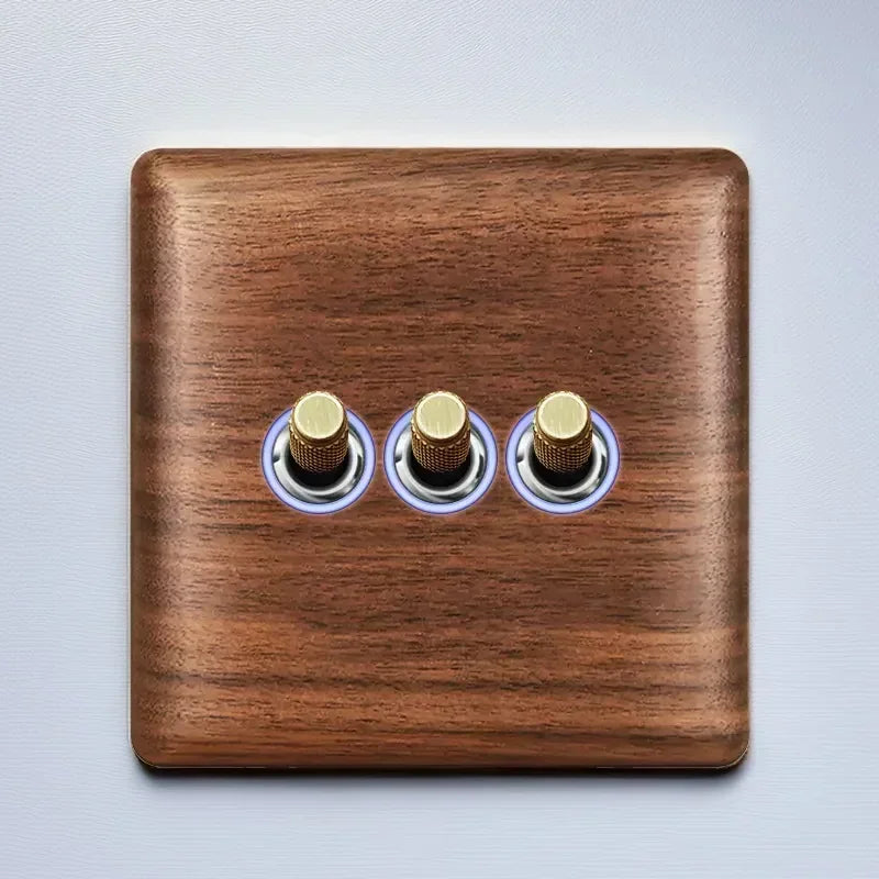 86x86mm Solid Wood Embedded Power Outlet - Childproof EU/RU/FR Socket, Fireproof Vintage Panel for Industrial & Villa Use